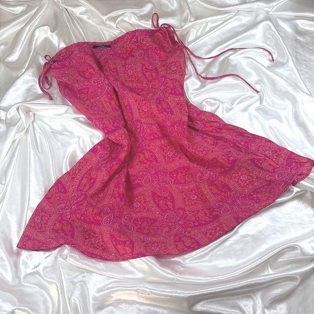 y2k midi skirt Pink Good Angie Paisley Rayon Tie Strap Boho Summer